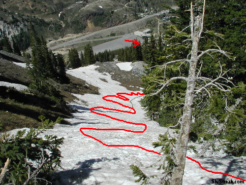My car is the white speck at the tip of the arrow.